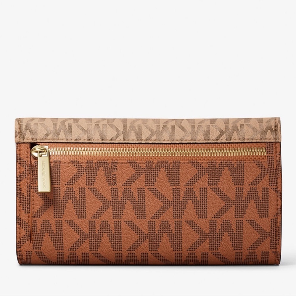 Michael Kors Jet Set Large Signature Logo TriFold Wallet Camel Multi - Picture 4 of 7